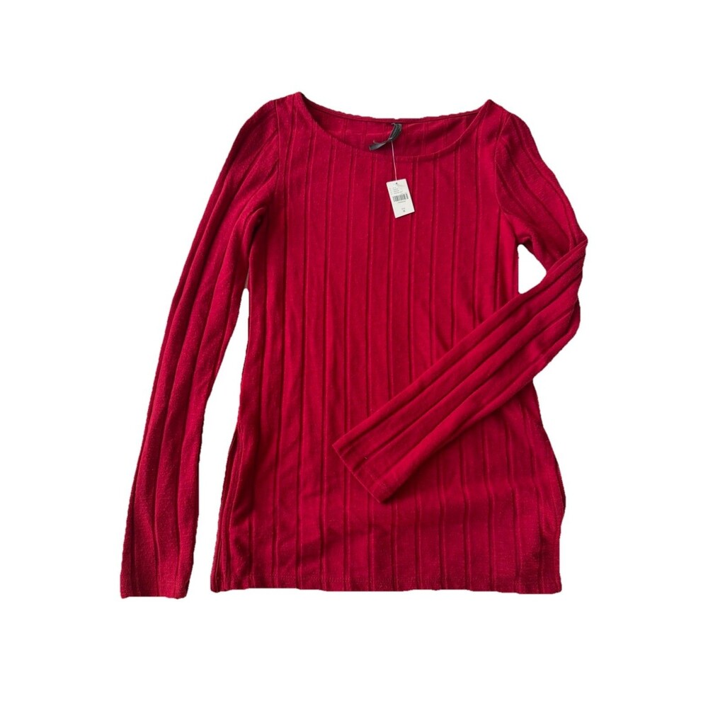 NWT Anthropologie Red Ribbed Soft  Knit Long Sleeve Sweater Round Neck Medium